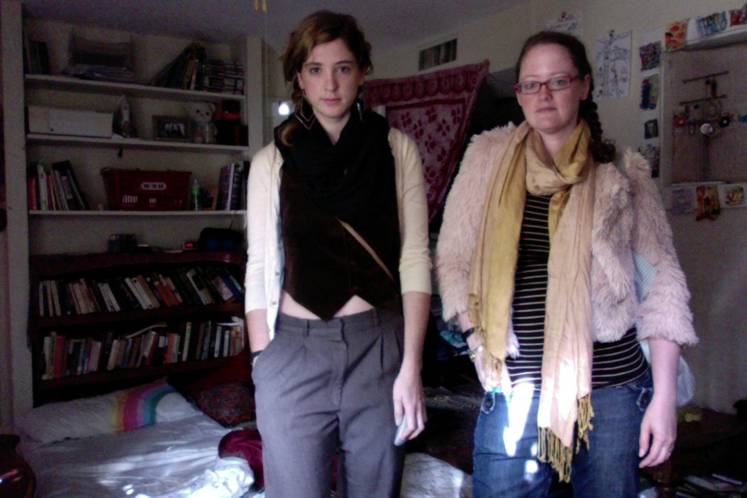 Me and Becca looking at each other at the Adobe Apartments